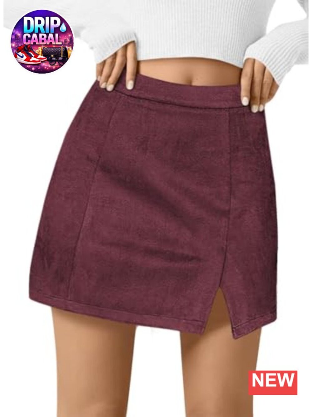 High Waisted Side Split Bodycon Mini Skirt Suede